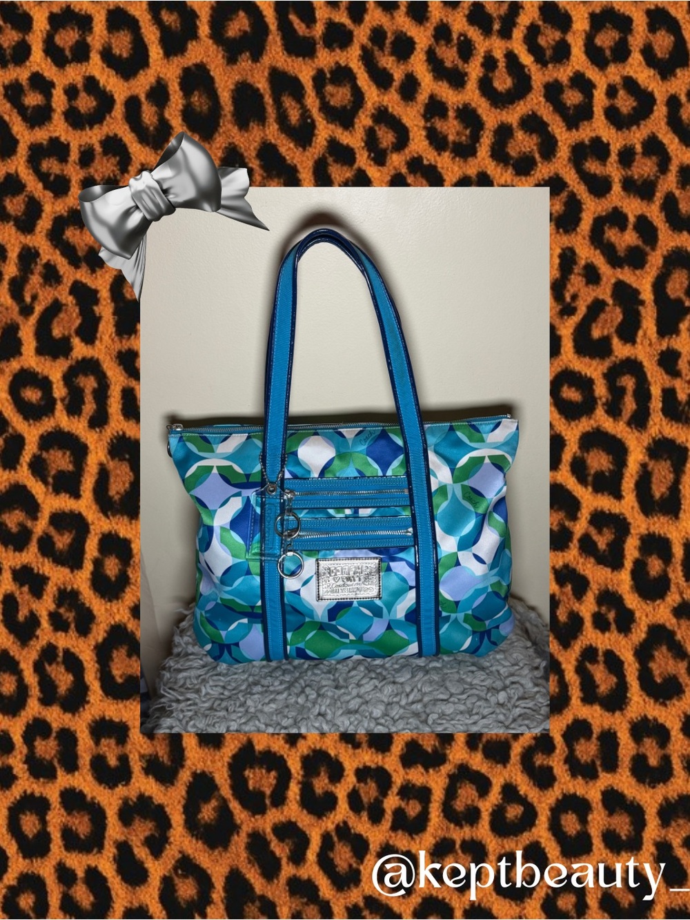 Colorful Geometric Tote Bag in Blue & Green